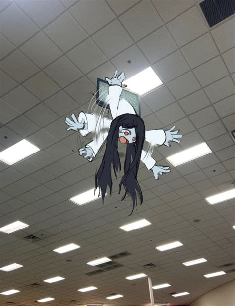 sadako redraws|sadako coming out of tv.